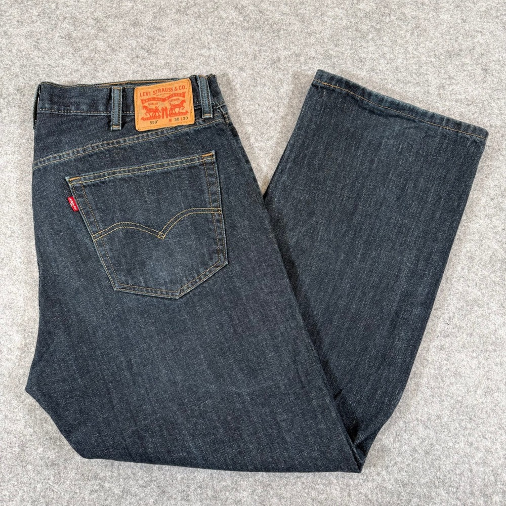 Levis 559 Relaxed Straight Jeans Mens 38x30 Dark Wash Blue Denim 00559-0218